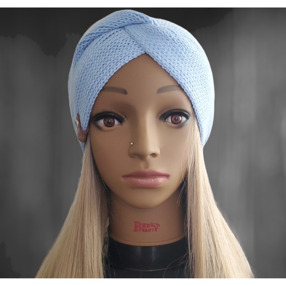 Handmade Knit Twisted‎ Headband | Soft Blue Winter Ear Warmer - Picture 5 of 8